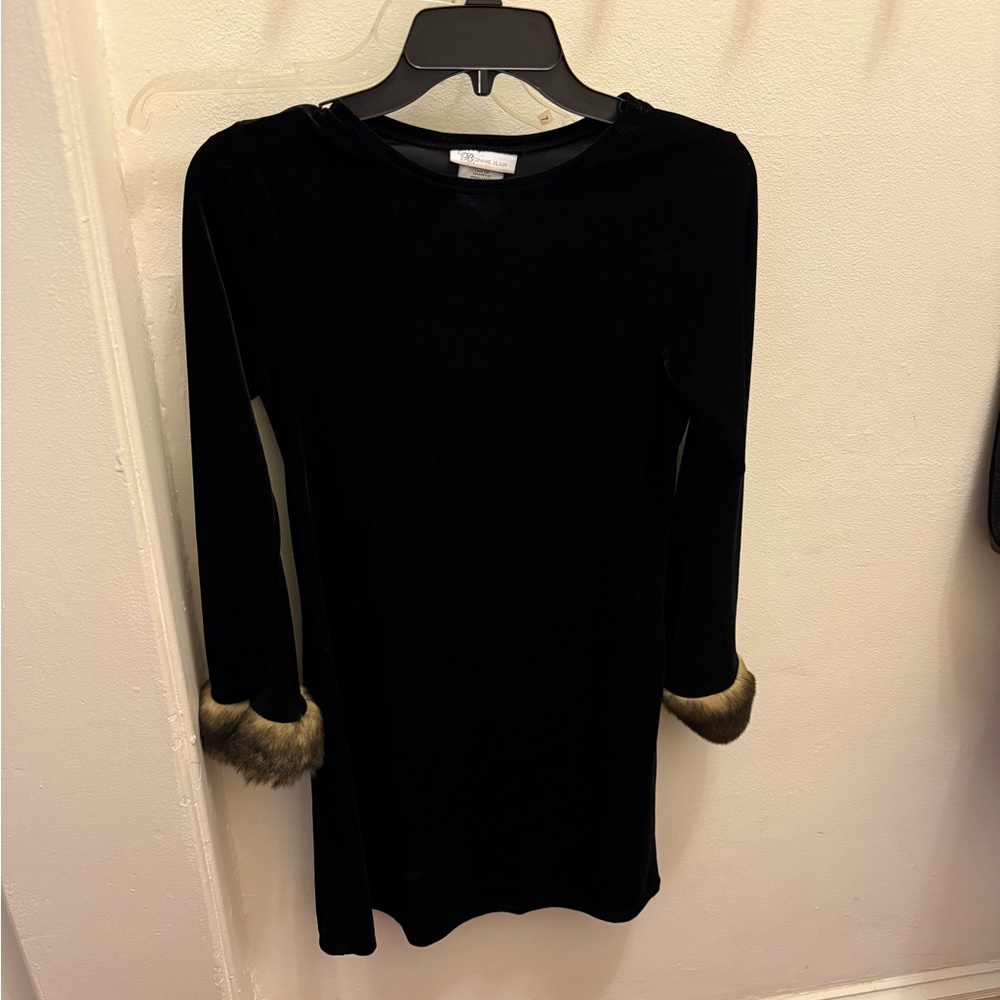 Black Velvet Dress with Faux Fur Cuffs - Picture 1 of 3